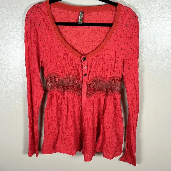 Free People Long Sleeve Lace Boho Top - Picture 9 of 9